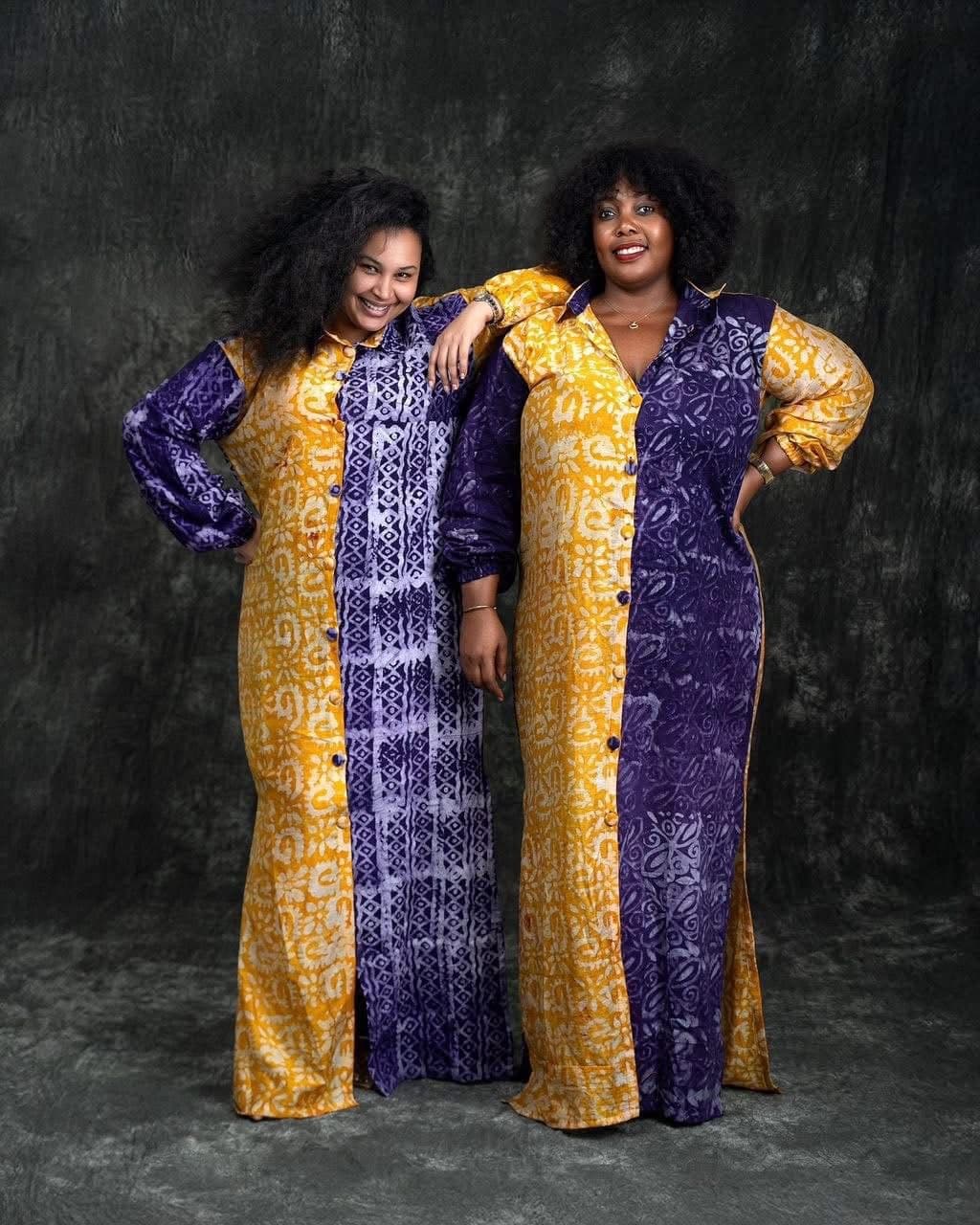 Duo Majesté — Batik bogolan · violet royal & or soleil · 2 pièces