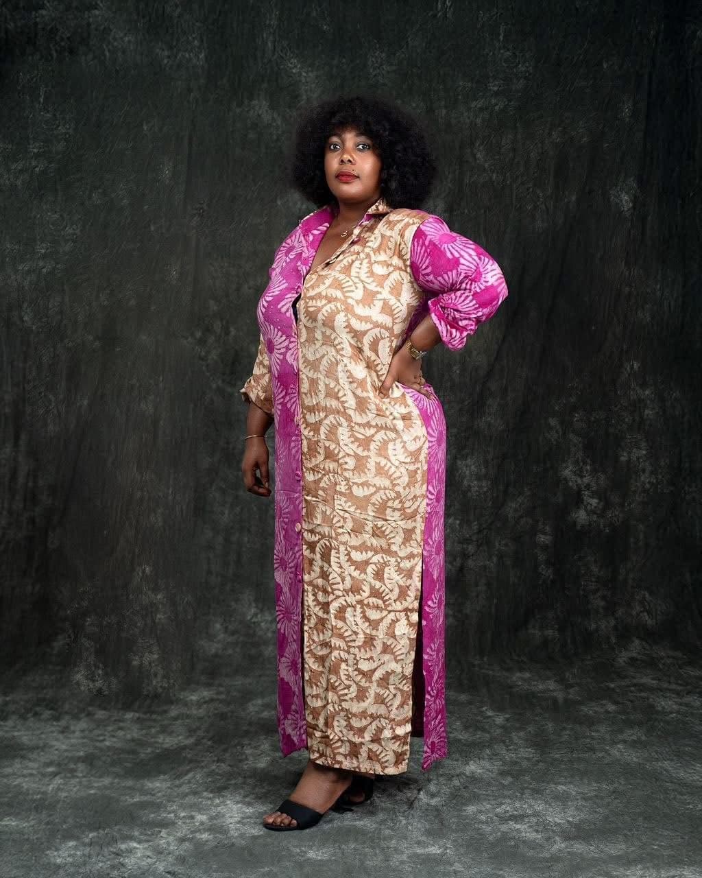 Robe Frangipane — Batik bogolan · fuchsia & sable doré