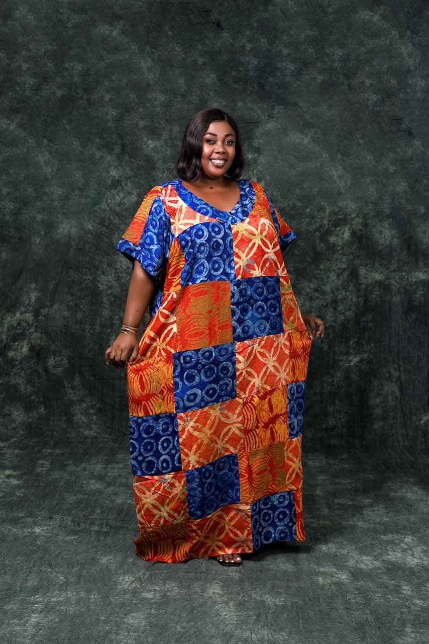 Pièce EM03 — Batik mosaïque · bleu roi & orange