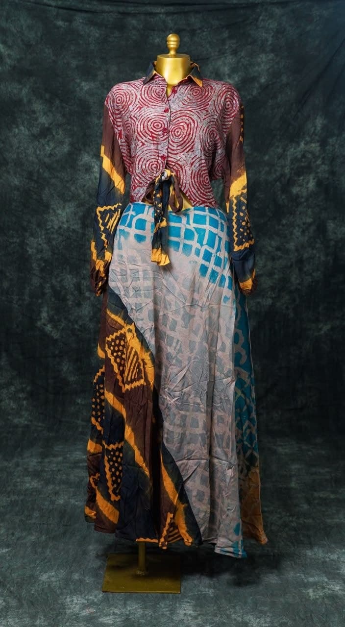 Pièce EM09 — Batik mosaïque · bordeaux, turquoise & bronze