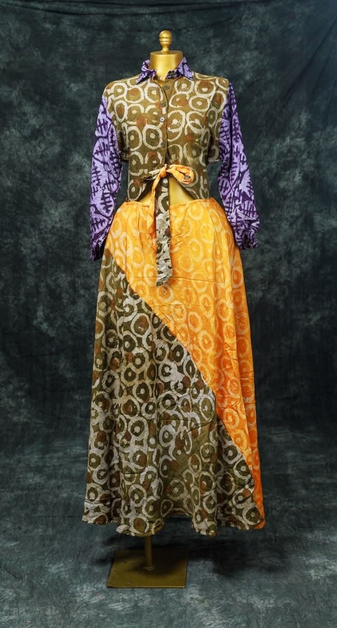 Pièce EM11 — Batik mosaïque · kaki, violet & orange